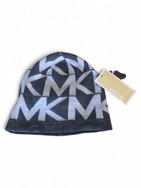 Michael Kors Black & Gray MK Logo Knit Beanie